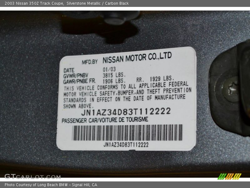 Silverstone Metallic / Carbon Black 2003 Nissan 350Z Track Coupe