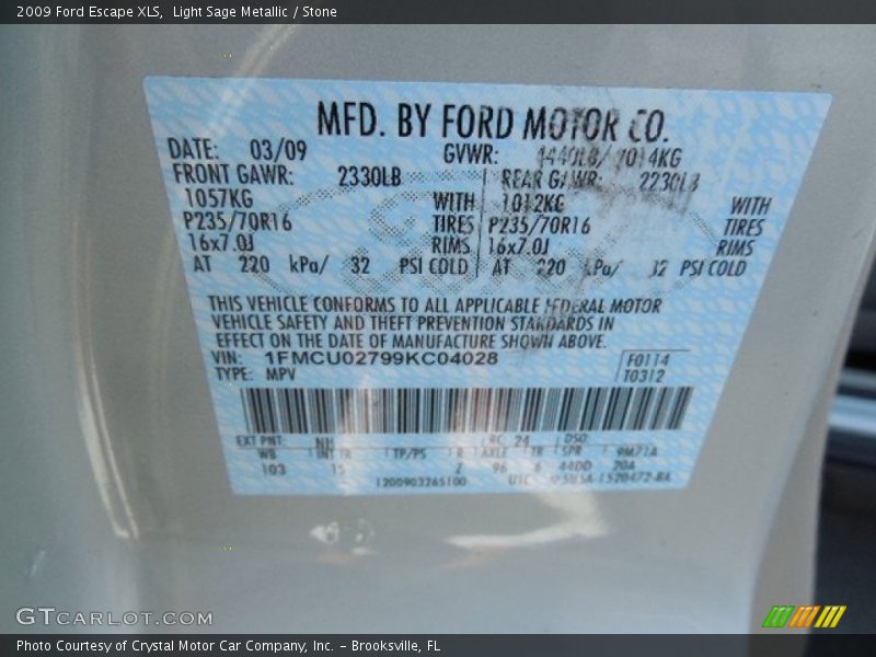 2009 Escape XLS Light Sage Metallic Color Code NH