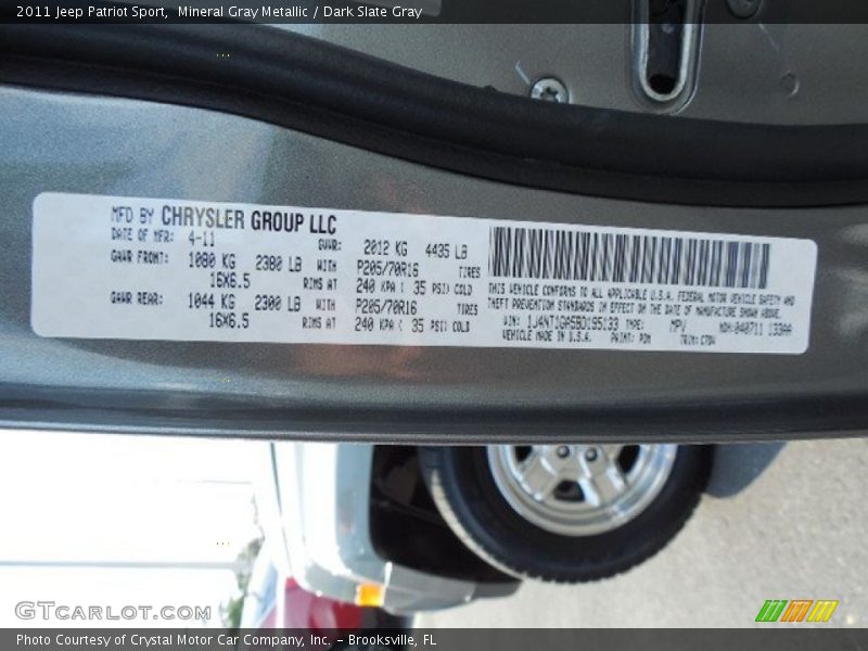 Mineral Gray Metallic / Dark Slate Gray 2011 Jeep Patriot Sport