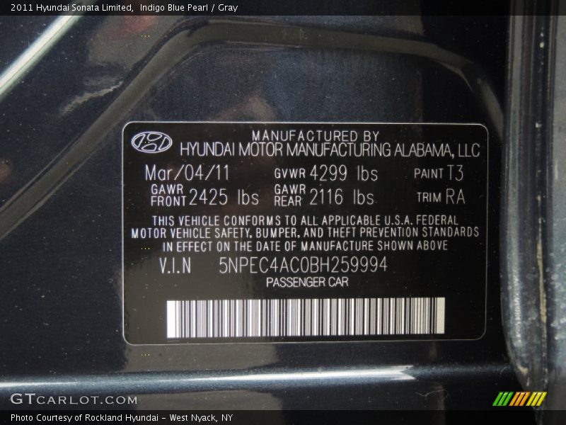 Indigo Blue Pearl / Gray 2011 Hyundai Sonata Limited