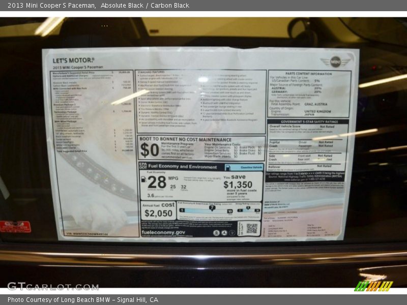  2013 Cooper S Paceman Window Sticker