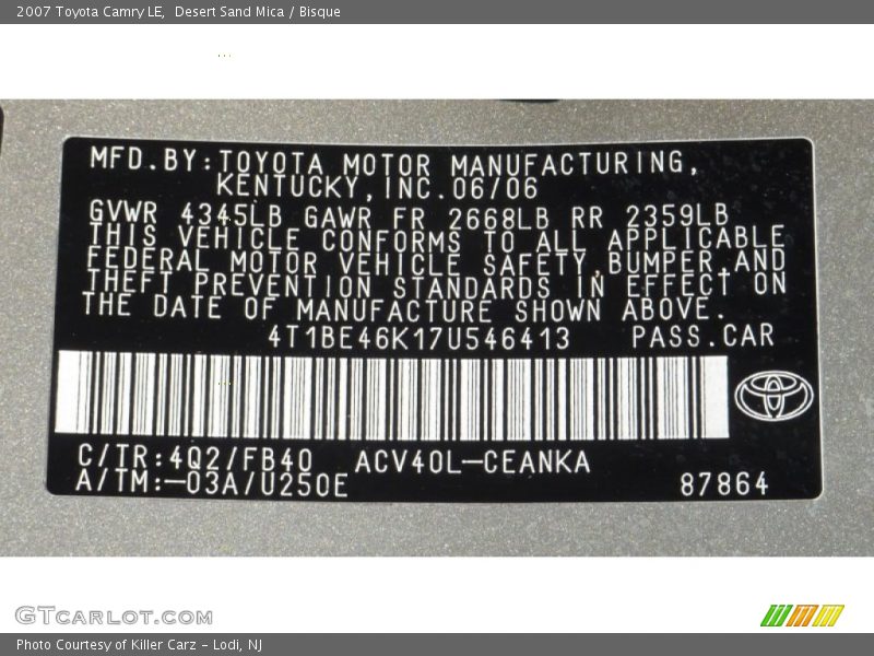 Desert Sand Mica / Bisque 2007 Toyota Camry LE