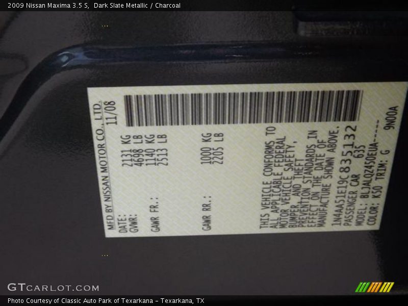 Dark Slate Metallic / Charcoal 2009 Nissan Maxima 3.5 S
