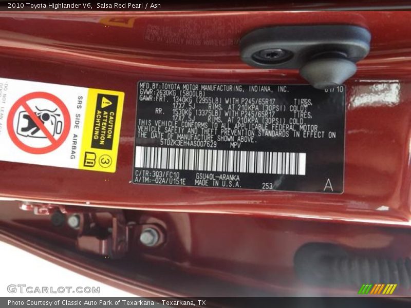 Salsa Red Pearl / Ash 2010 Toyota Highlander V6