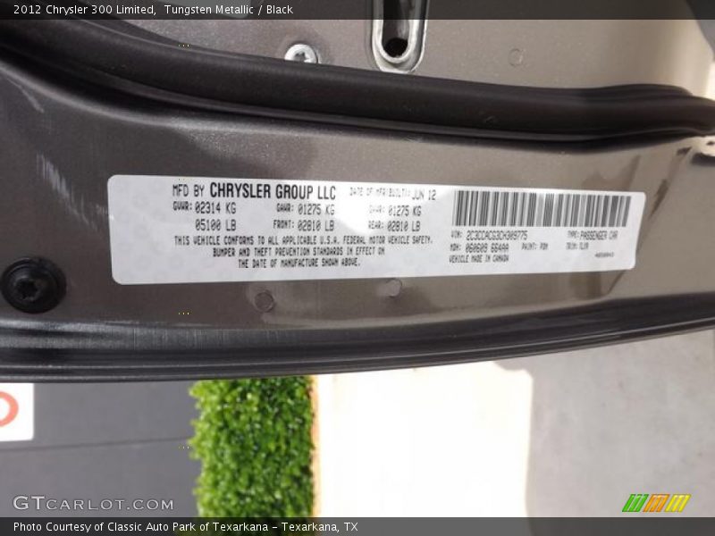 Tungsten Metallic / Black 2012 Chrysler 300 Limited