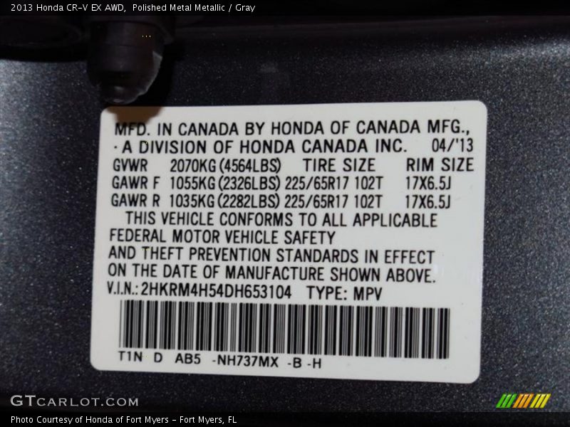 Polished Metal Metallic / Gray 2013 Honda CR-V EX AWD