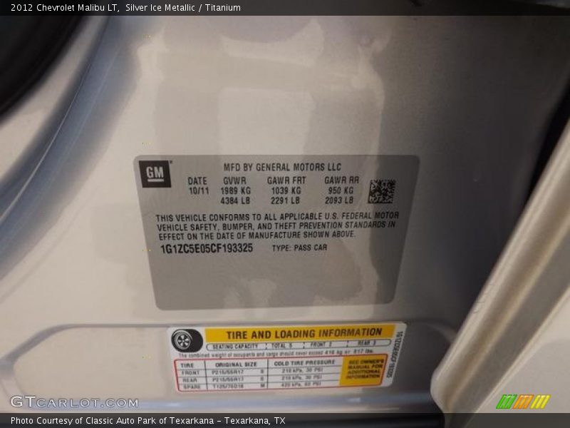 Silver Ice Metallic / Titanium 2012 Chevrolet Malibu LT