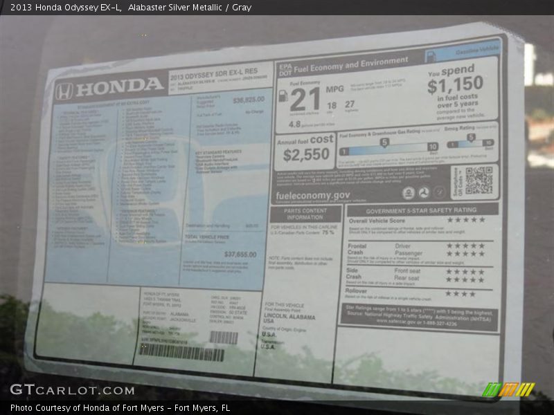 Alabaster Silver Metallic / Gray 2013 Honda Odyssey EX-L