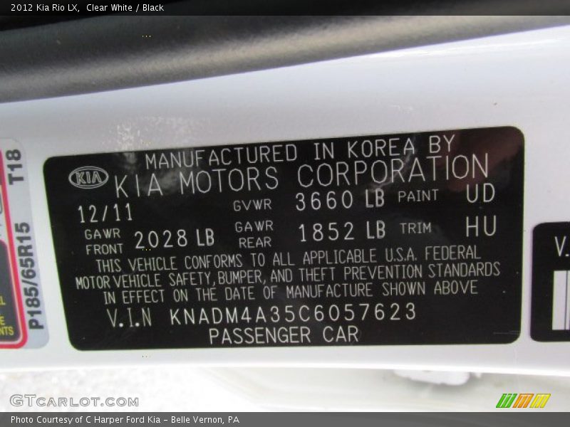 Clear White / Black 2012 Kia Rio LX