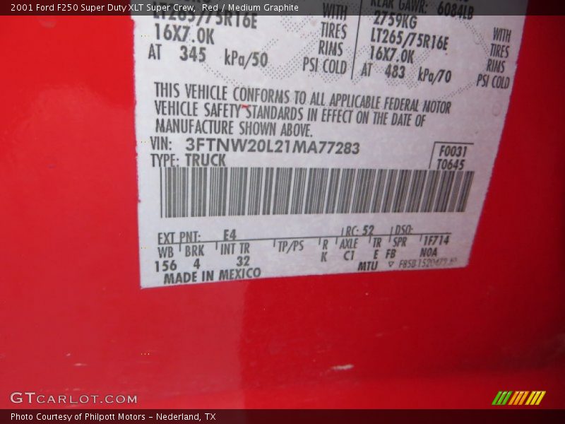 2001 F250 Super Duty XLT Super Crew Red Color Code E4