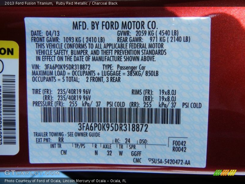 Ruby Red Metallic / Charcoal Black 2013 Ford Fusion Titanium
