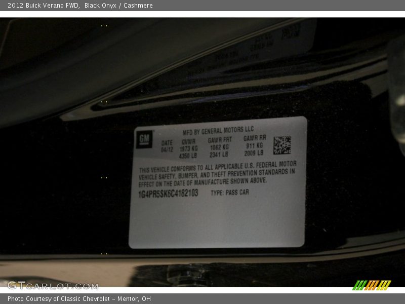 Black Onyx / Cashmere 2012 Buick Verano FWD