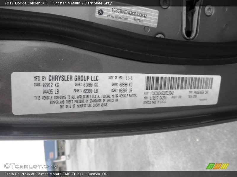 Tungsten Metallic / Dark Slate Gray 2012 Dodge Caliber SXT