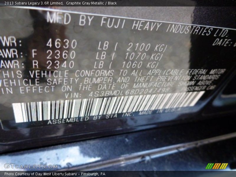 Graphite Gray Metallic / Black 2013 Subaru Legacy 3.6R Limited