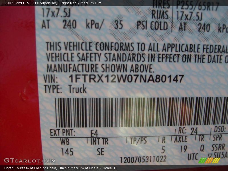 Bright Red / Medium Flint 2007 Ford F150 STX SuperCab