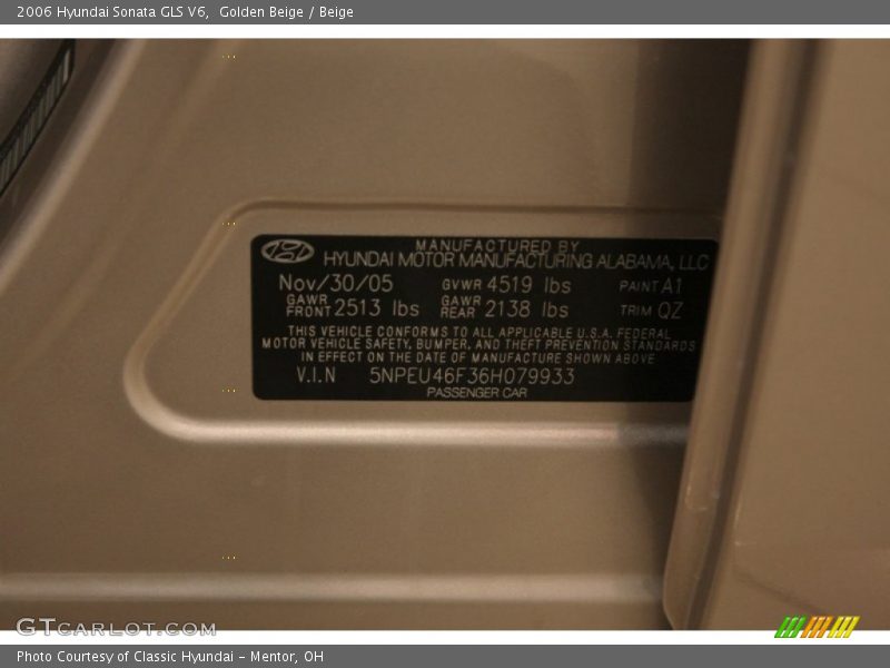 Golden Beige / Beige 2006 Hyundai Sonata GLS V6