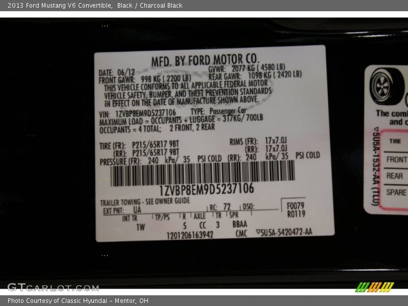 Black / Charcoal Black 2013 Ford Mustang V6 Convertible