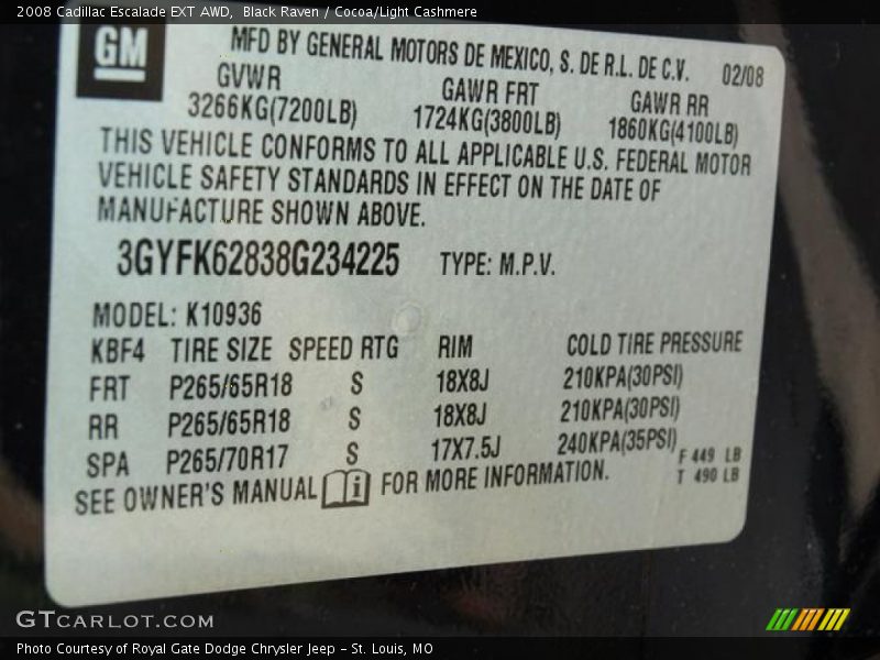Black Raven / Cocoa/Light Cashmere 2008 Cadillac Escalade EXT AWD