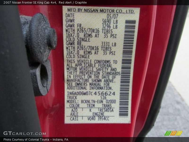 2007 Frontier SE King Cab 4x4 Red Alert Color Code A20