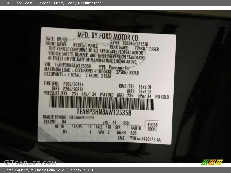 Ebony Black / Medium Stone 2010 Ford Focus SEL Sedan