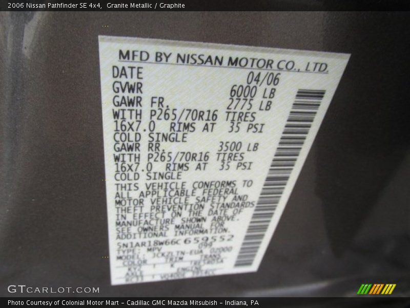 Granite Metallic / Graphite 2006 Nissan Pathfinder SE 4x4