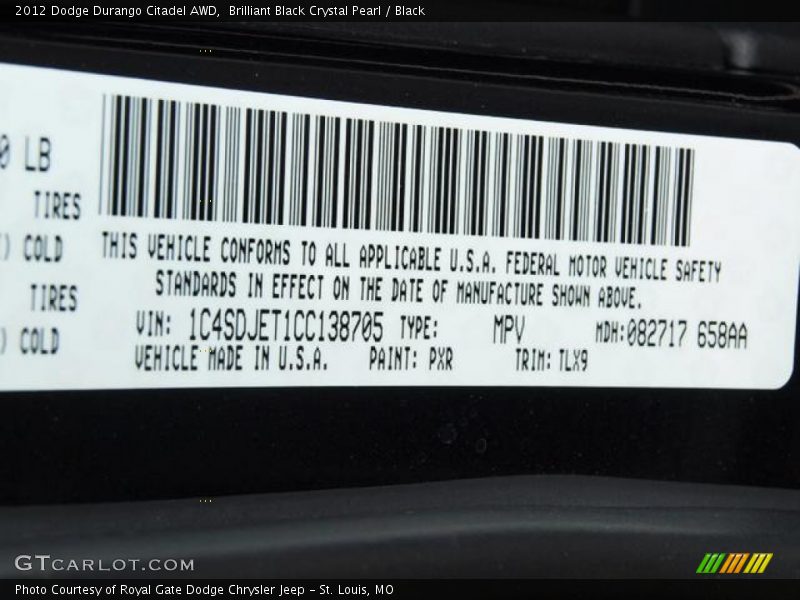 Brilliant Black Crystal Pearl / Black 2012 Dodge Durango Citadel AWD