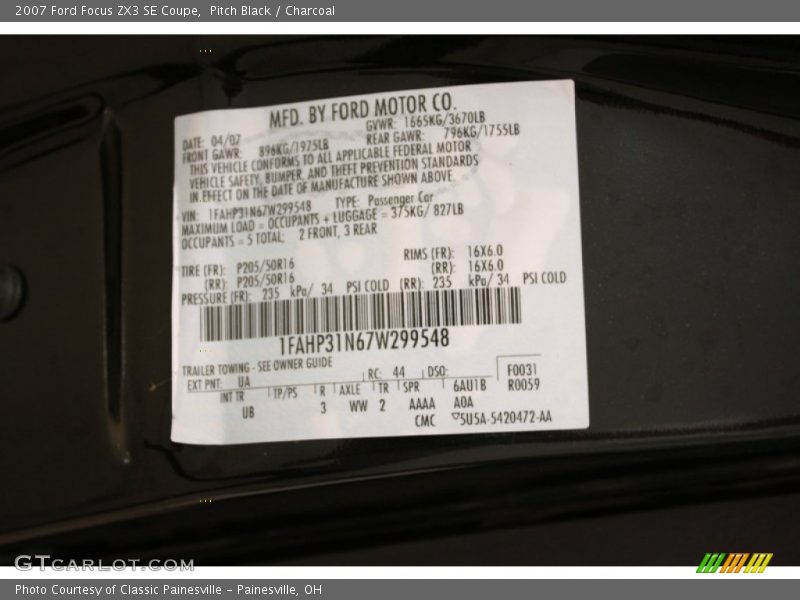 Pitch Black / Charcoal 2007 Ford Focus ZX3 SE Coupe