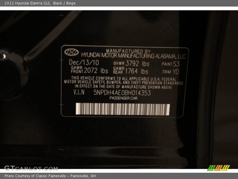 Black / Beige 2011 Hyundai Elantra GLS