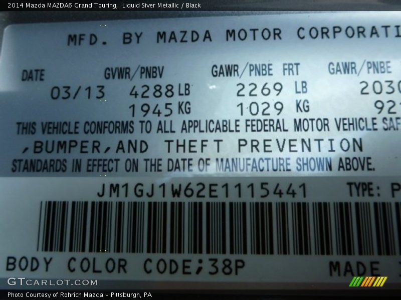 Liquid Siver Metallic / Black 2014 Mazda MAZDA6 Grand Touring