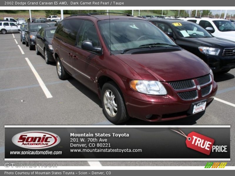 Dark Garnet Red Pearl / Taupe 2002 Dodge Grand Caravan ES AWD