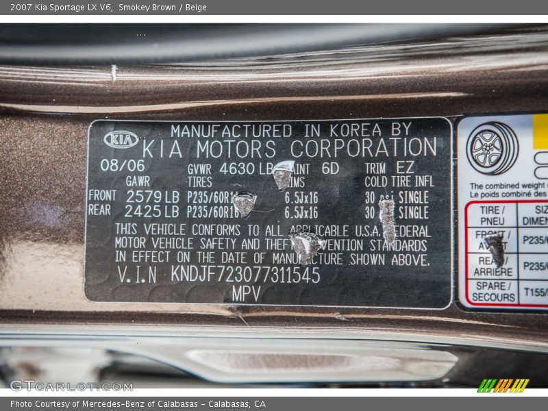 2007 Sportage LX V6 Smokey Brown Color Code 6D