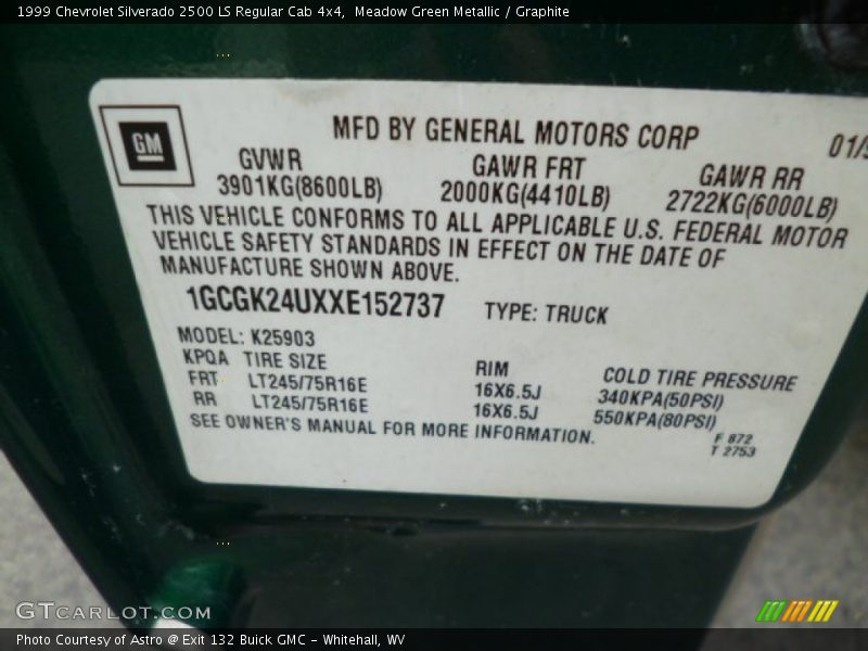 Meadow Green Metallic / Graphite 1999 Chevrolet Silverado 2500 LS Regular Cab 4x4