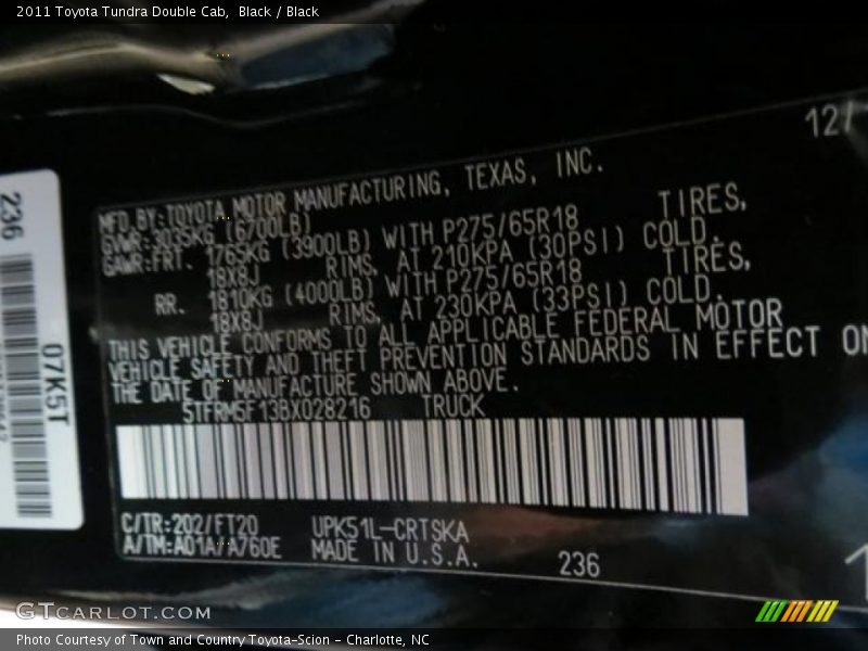 Black / Black 2011 Toyota Tundra Double Cab