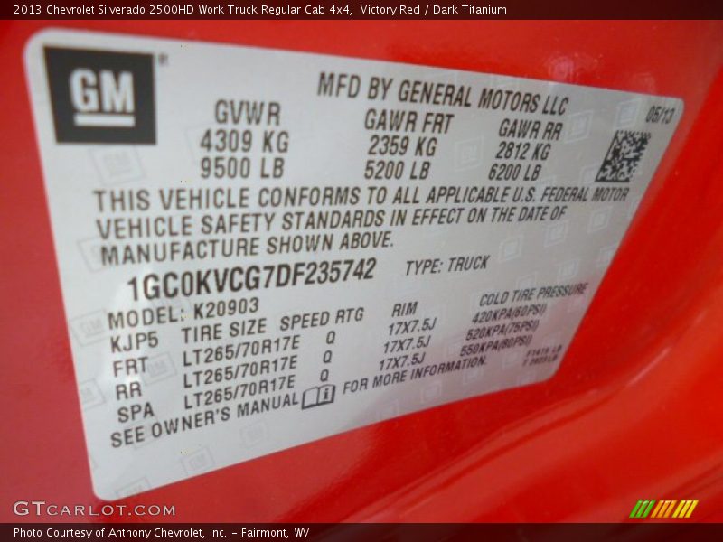 Victory Red / Dark Titanium 2013 Chevrolet Silverado 2500HD Work Truck Regular Cab 4x4
