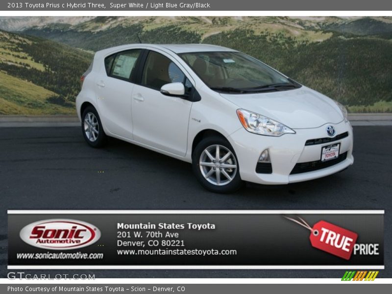 Super White / Light Blue Gray/Black 2013 Toyota Prius c Hybrid Three