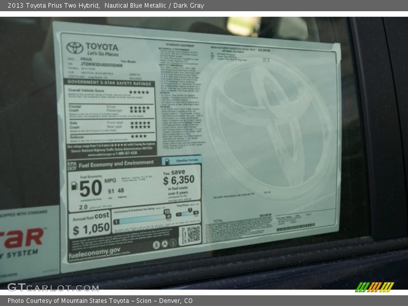 Nautical Blue Metallic / Dark Gray 2013 Toyota Prius Two Hybrid
