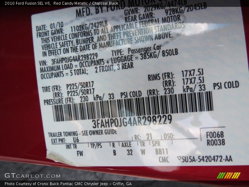 Red Candy Metallic / Charcoal Black 2010 Ford Fusion SEL V6