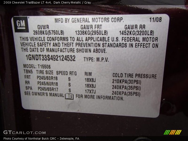 Dark Cherry Metallic / Gray 2009 Chevrolet TrailBlazer LT 4x4