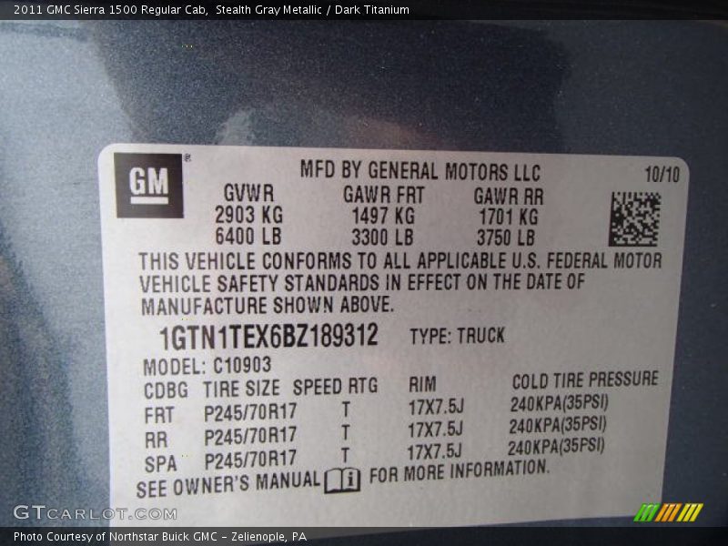 Stealth Gray Metallic / Dark Titanium 2011 GMC Sierra 1500 Regular Cab