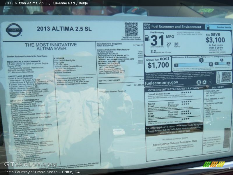 Cayenne Red / Beige 2013 Nissan Altima 2.5 SL