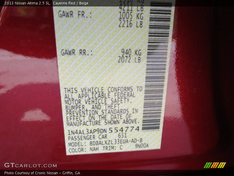 Cayenne Red / Beige 2013 Nissan Altima 2.5 SL