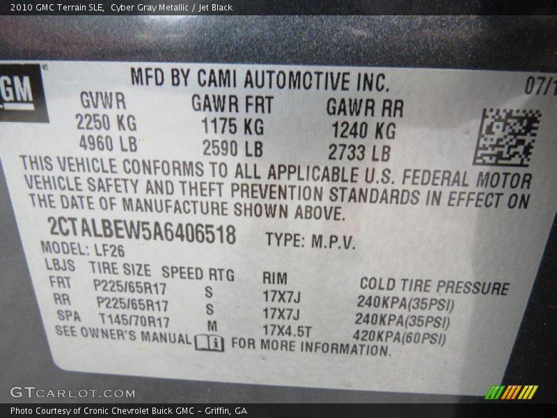 Cyber Gray Metallic / Jet Black 2010 GMC Terrain SLE
