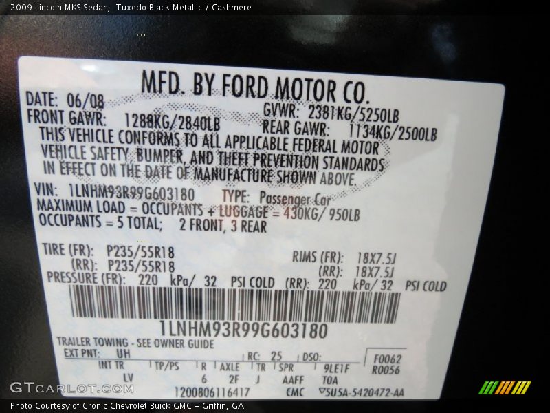 Tuxedo Black Metallic / Cashmere 2009 Lincoln MKS Sedan