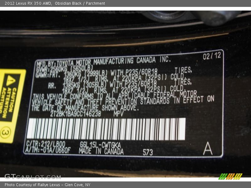 Obsidian Black / Parchment 2012 Lexus RX 350 AWD