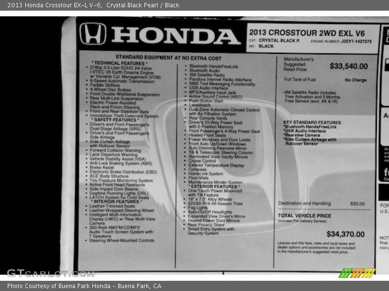 Crystal Black Pearl / Black 2013 Honda Crosstour EX-L V-6