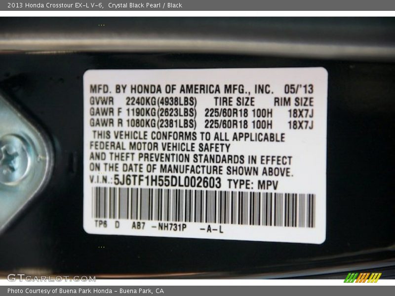 Crystal Black Pearl / Black 2013 Honda Crosstour EX-L V-6