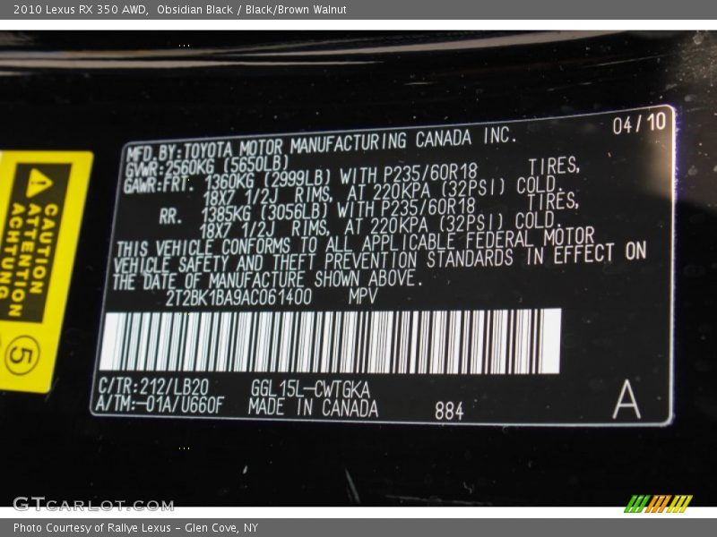 Obsidian Black / Black/Brown Walnut 2010 Lexus RX 350 AWD