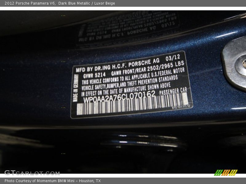 Dark Blue Metallic / Luxor Beige 2012 Porsche Panamera V6