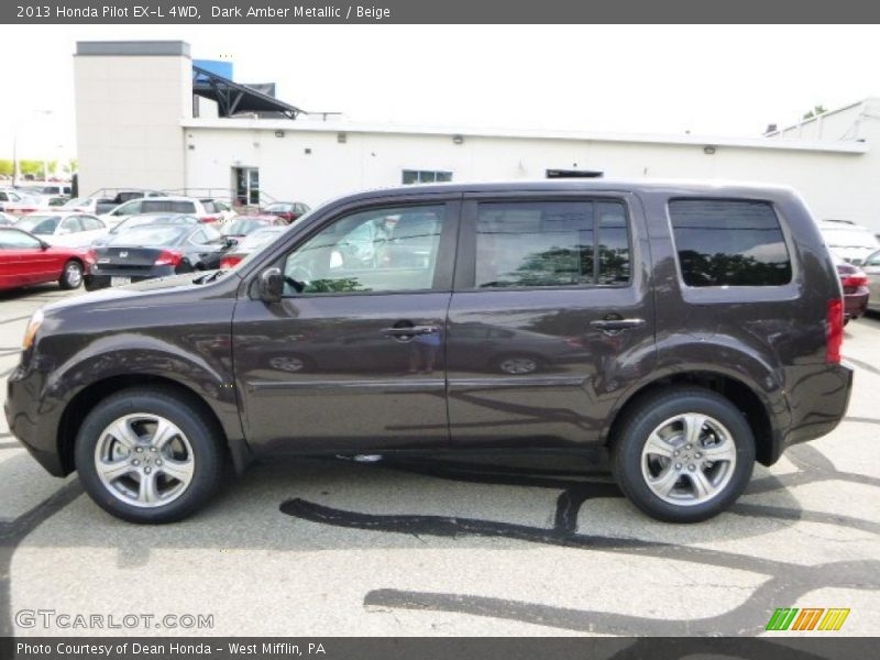 Dark Amber Metallic / Beige 2013 Honda Pilot EX-L 4WD