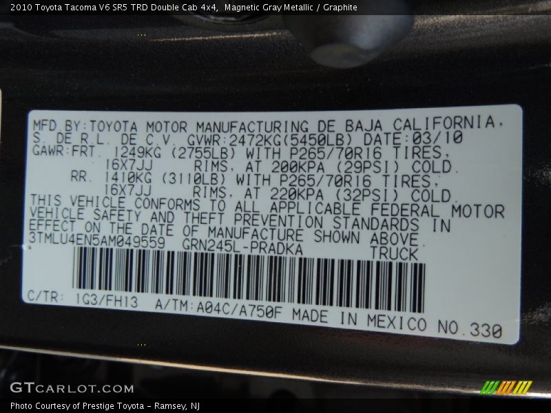 Magnetic Gray Metallic / Graphite 2010 Toyota Tacoma V6 SR5 TRD Double Cab 4x4
